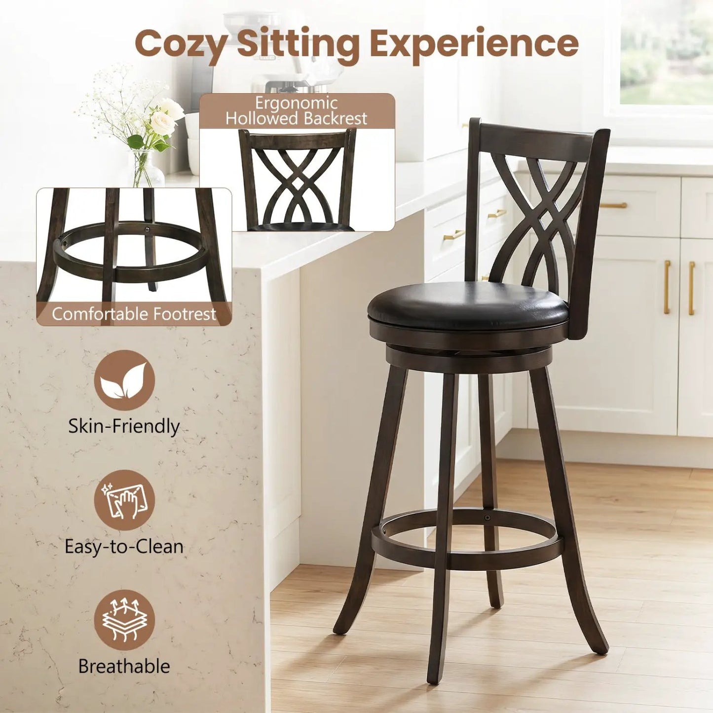 Counter Height Swivel Bar Stools Set of 2 29 Inch