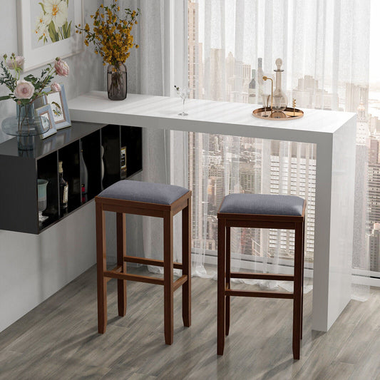 2 Pieces 31 Inch Upholstered Bar Stool Set with Solid Rubber Wood Frame and Footres - Tampa Home & Garden Store