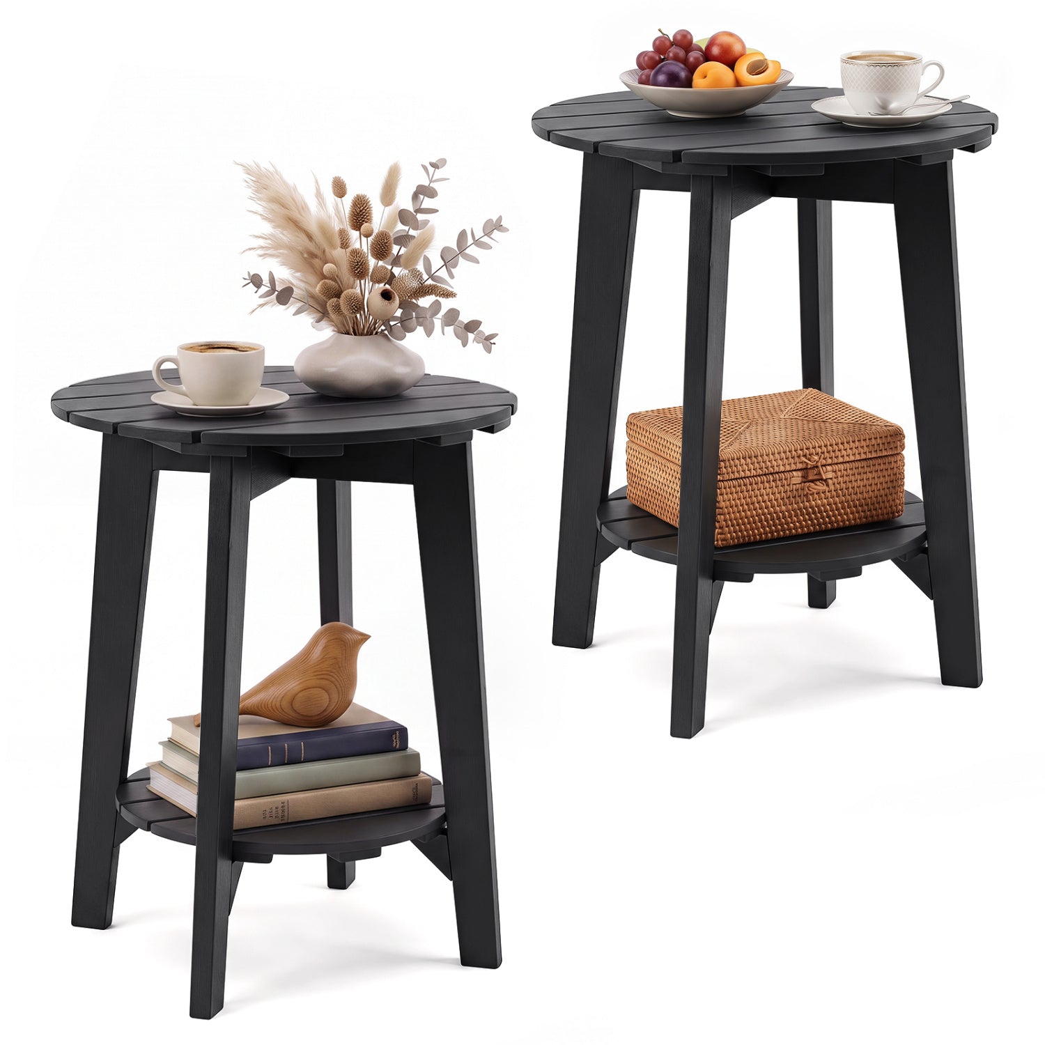 2-Tier Eucalyptus Wood Outdoor Side Tables set of 2, black finish DirectDeals on Tampa Home & Garden Store