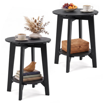2-Tier Eucalyptus Wood Outdoor Side Tables set of 2, black finish DirectDeals on Tampa Home & Garden Store