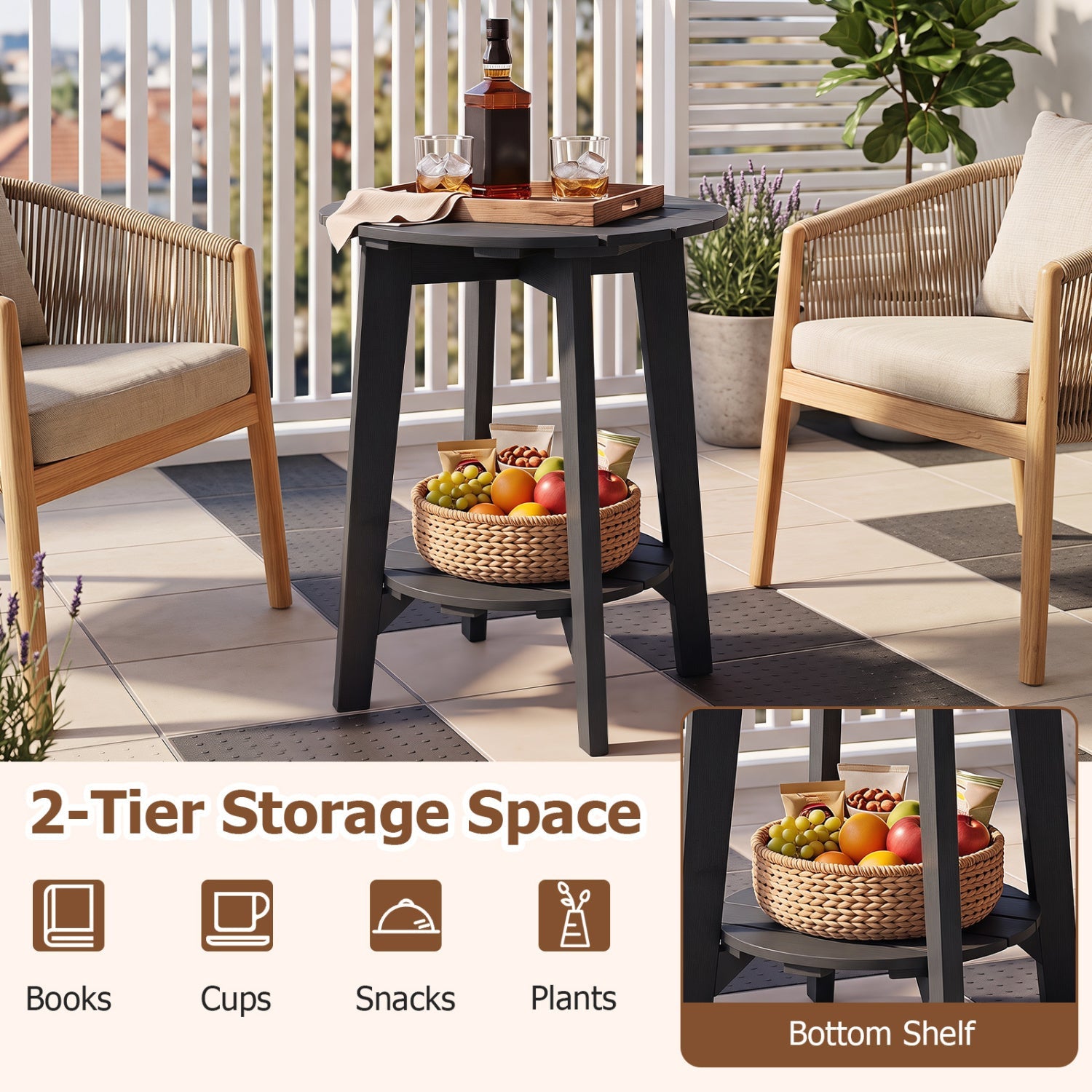 2-Tier eucalyptus wood outdoor patio side tables set of 2 by DirectDeals with lower shelf on Tampa Home & Garden Store