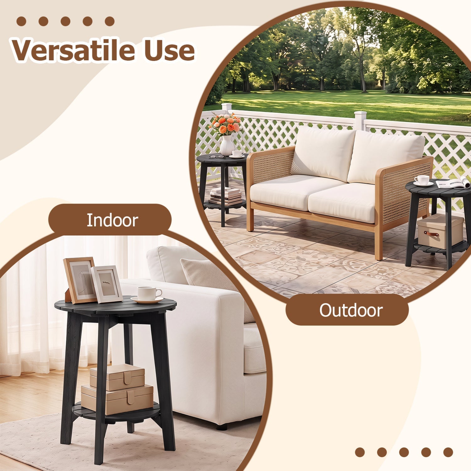 2-Tier outdoor side tables set of 2 in black wood finish on Tampa Home & Garden Store