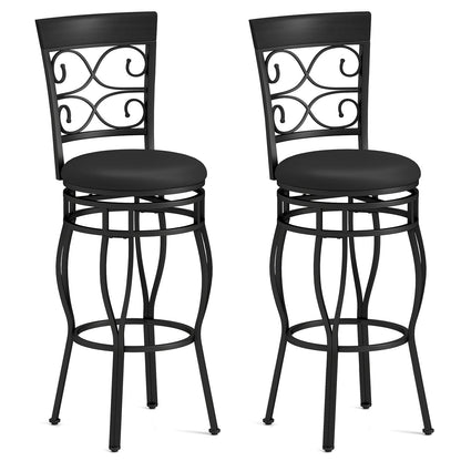 2 Pieces 30 Inch 360 Degree Swivel Bar Stools with Leather Padded Seat-Brown