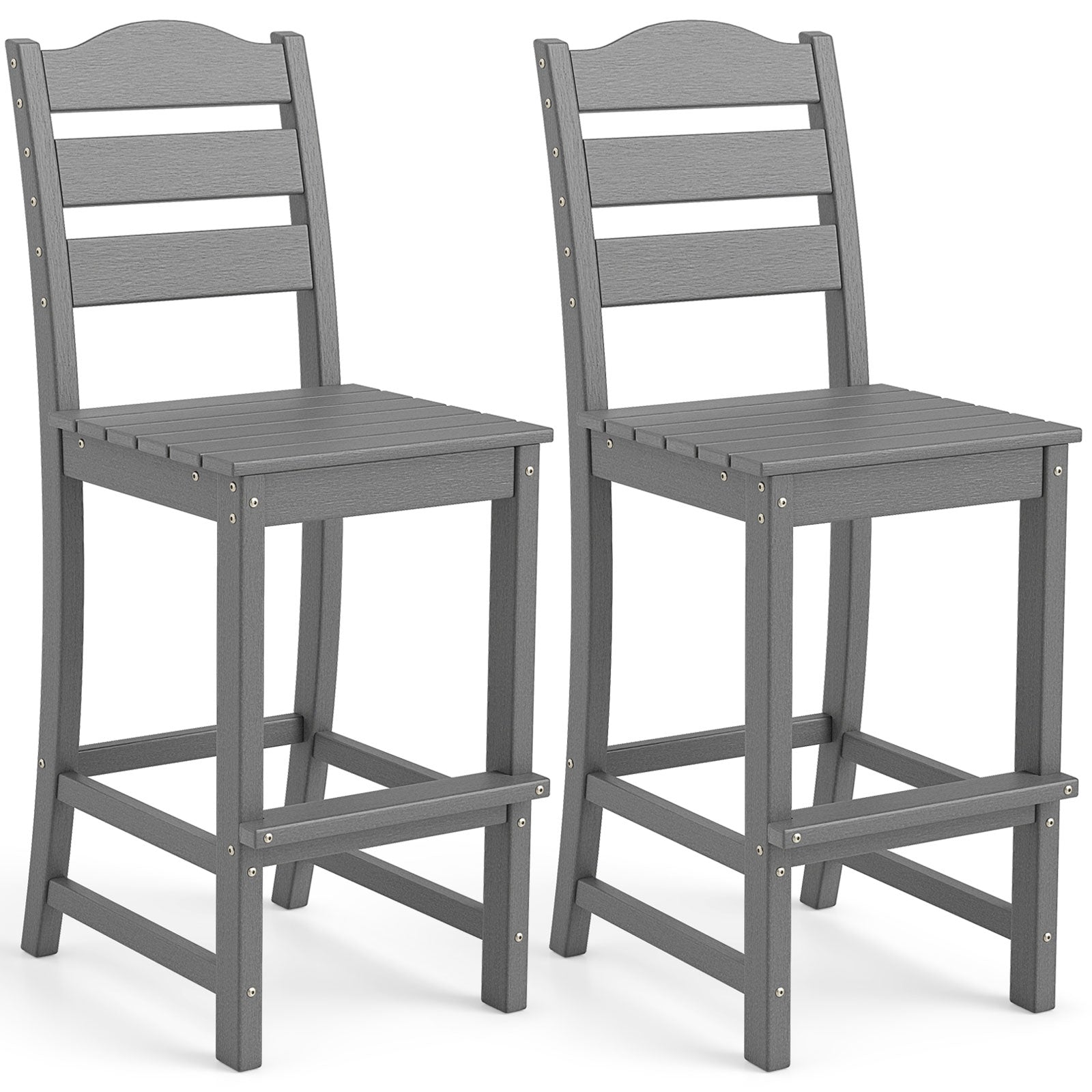 Set of 2 30 Inches HDPE Outdoor Counter Height Bar Stools with Backs-Gray - Tampa Home & Garden Store