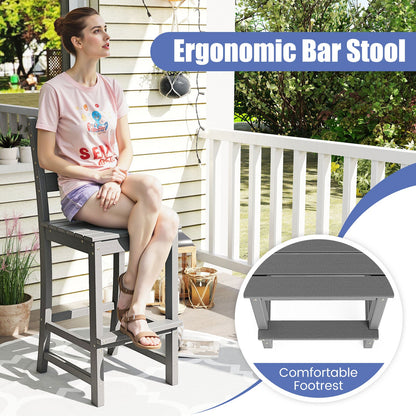 Set of 2 30 Inches HDPE Outdoor Counter Height Bar Stools with Backs-Gray - Tampa Home & Garden Store