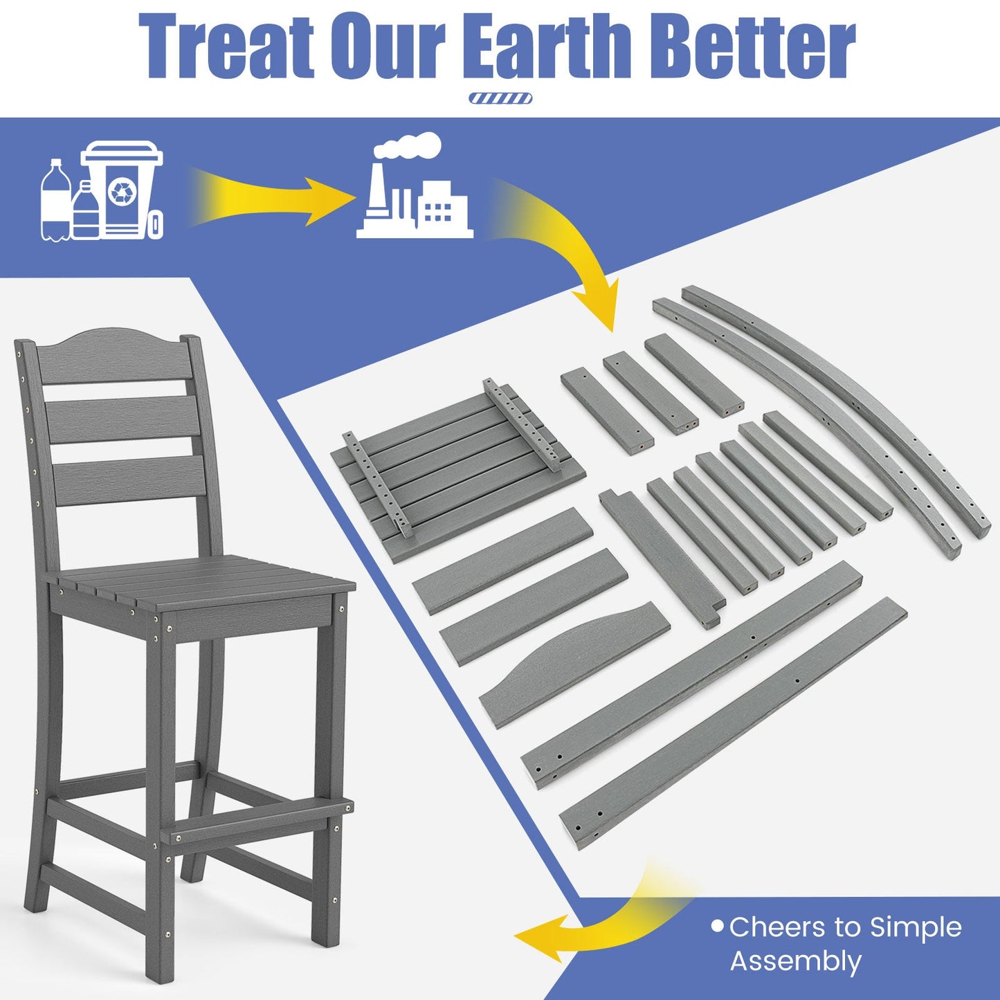 Set of 2 30 Inches HDPE Outdoor Counter Height Bar Stools with Backs-Gray - Tampa Home & Garden Store