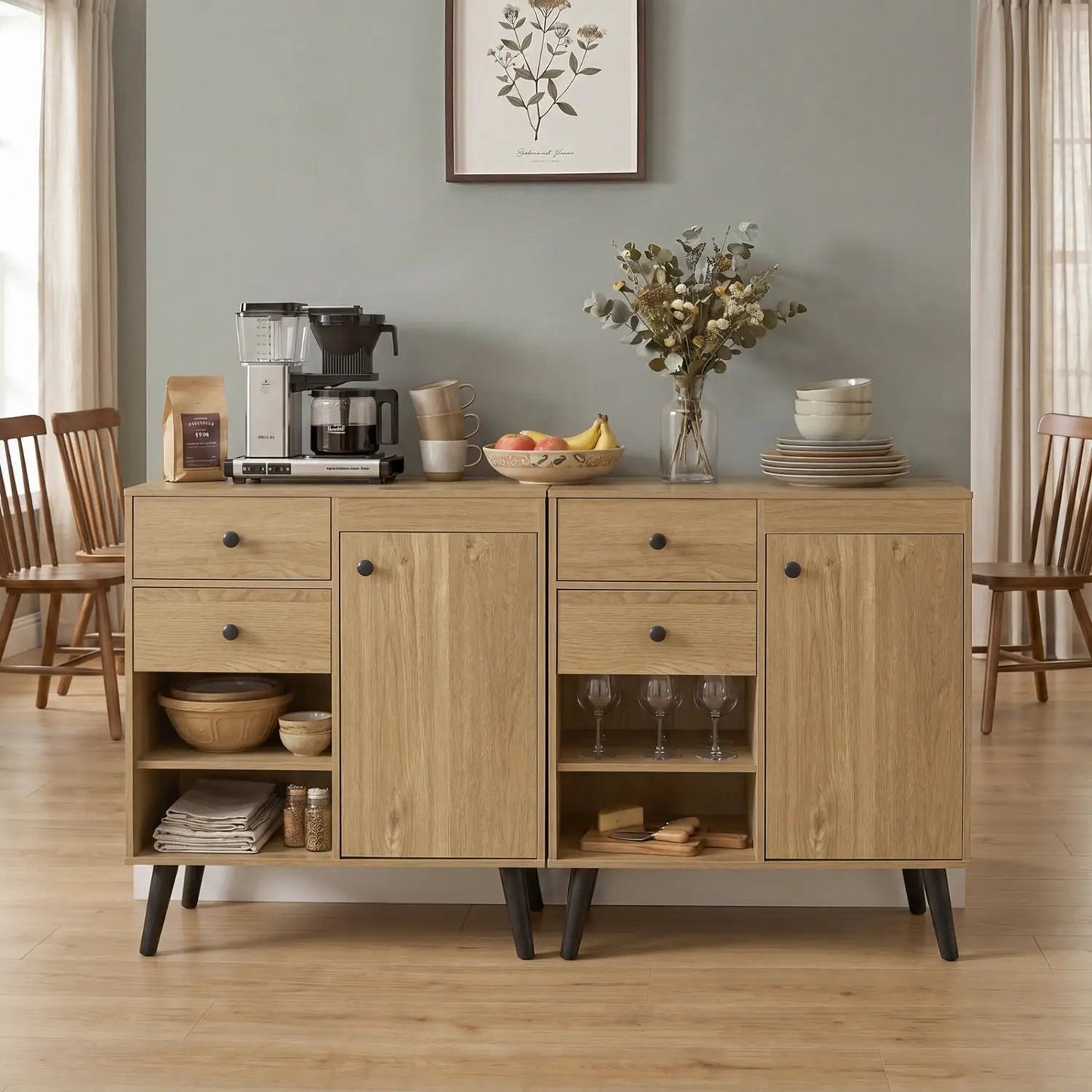 Two 31 Inch Buffet Cabinets with Drawers
