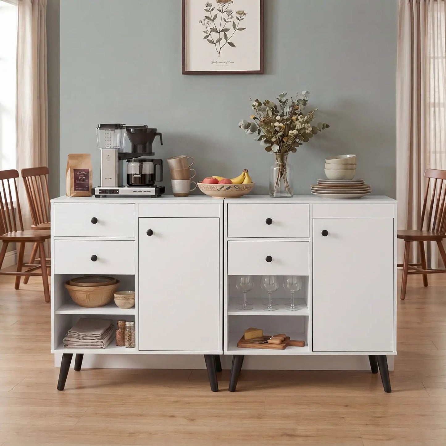 Two 31 Inch Buffet Cabinets with Drawers
