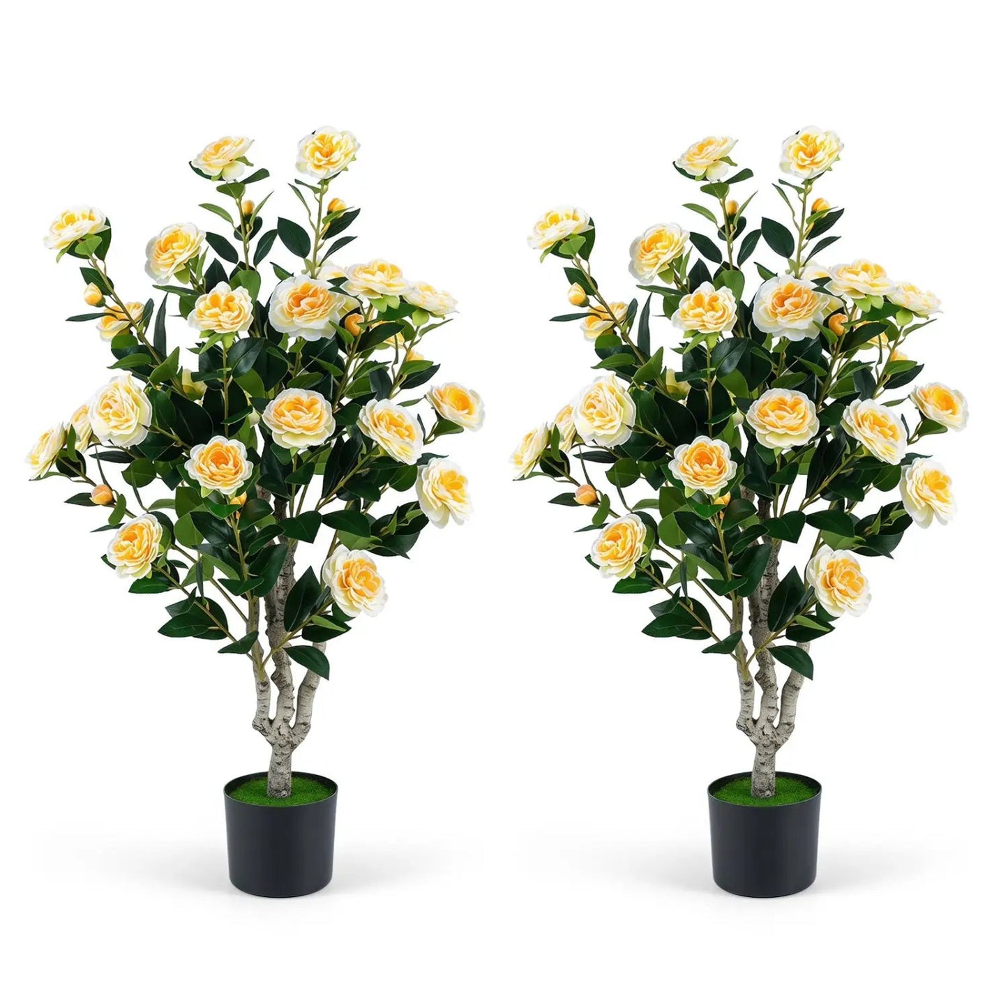 Artificial Camellia Tree with Cement Pot Set of 2