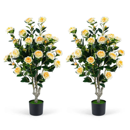 Artificial Camellia Tree with Cement Pot Set of 2