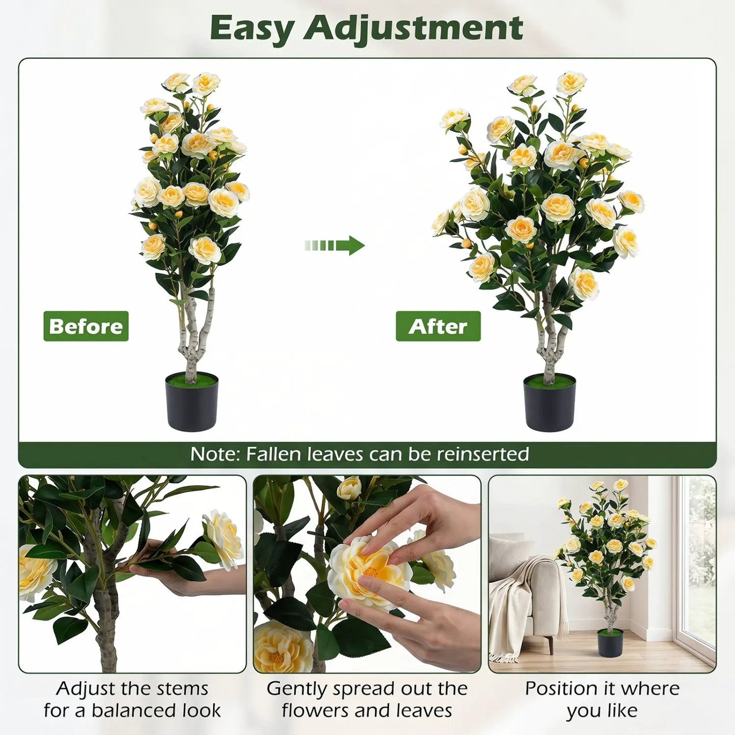 Artificial Camellia Tree with Cement Pot Set of 2