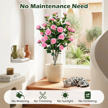 Artificial Camellia Tree with Cement Pot Set of 2