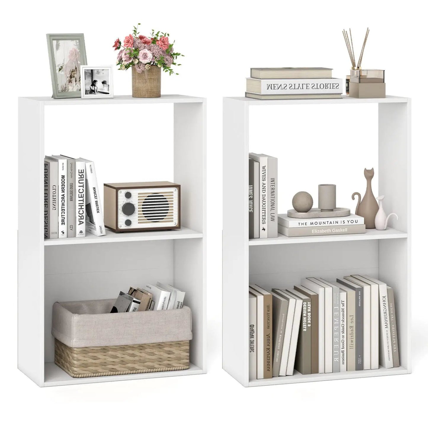 3-Tier Bookshelf With Open Storage Set of 2