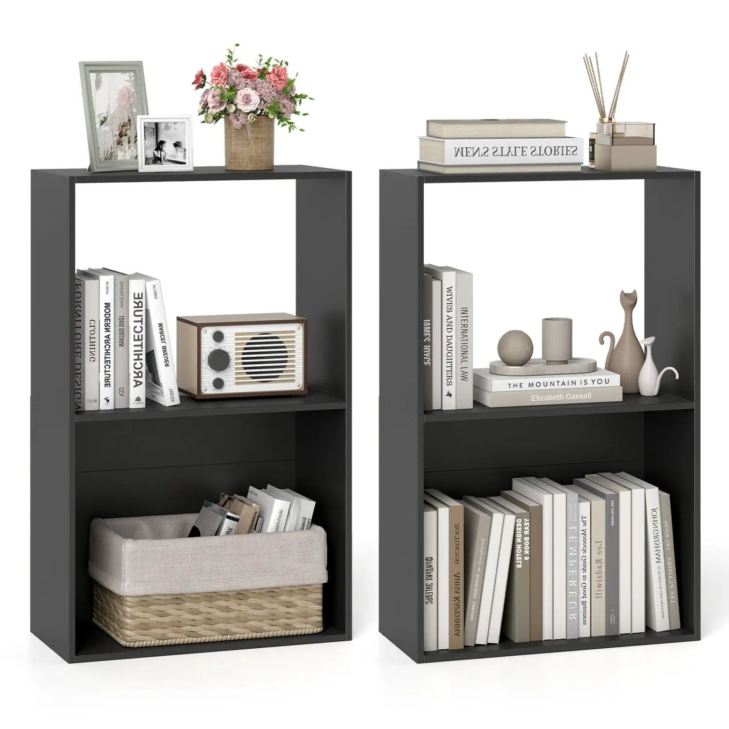 3-Tier Bookshelf With Open Storage Set of 2