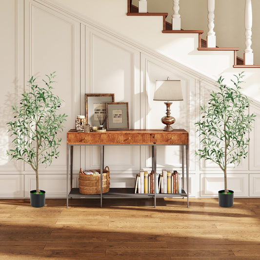 4.5 Feet Tall Artificial Olive Tree Fake Potted Trees with Realistic Fruits-Set of 2 - Tampa Home & Garden Store