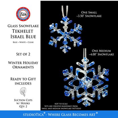 Copo de nieve de cristal hecho a mano - Azul Tekhelet Israelí - por studioTica