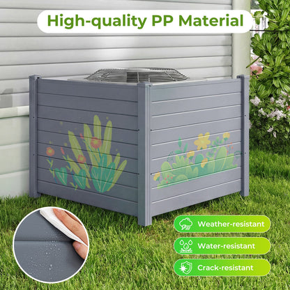 Set of 2 48 x 38 Inch Air Conditioner Fence 2 Panels with Metal Ground Stakes-Gray
