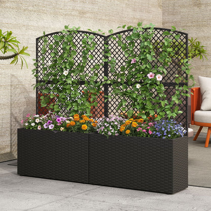 Set of 2 49 Inch Raised Garden Bed with Trellis and Wicker Planter Box