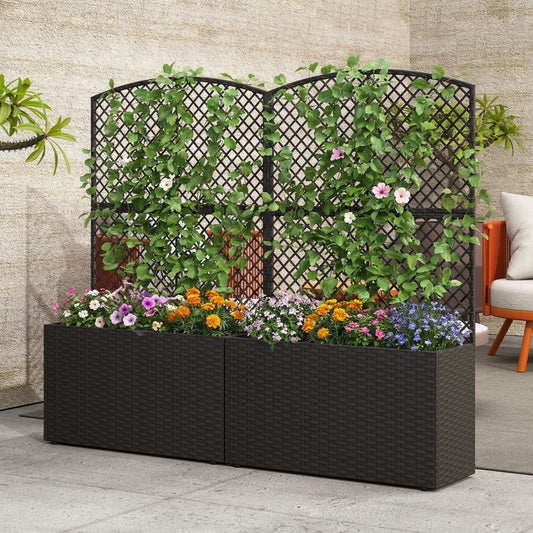 Set of 2 49 Inch Raised Garden Bed with Trellis and Wicker Planter Box - Tampa Home & Garden Store