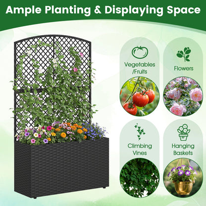 Set of 2 49 Inch Raised Garden Bed with Trellis and Wicker Planter Box