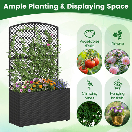 Set of 2 49 Inch Raised Garden Bed with Trellis and Wicker Planter Box - Tampa Home & Garden Store
