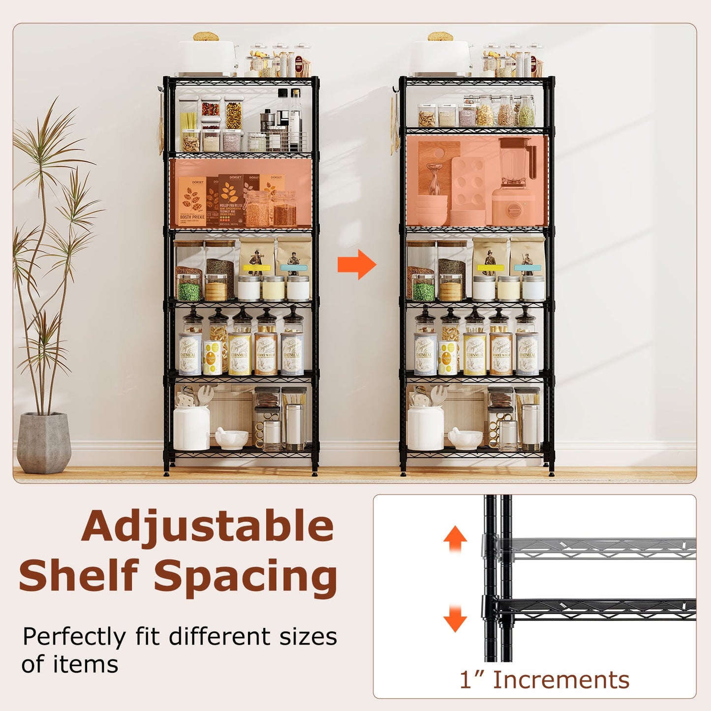 Set of 2 4-Tier Metal Storage Shelving Unit with V-Shaped Wire Rack and 1000 LBS Capacity-Black