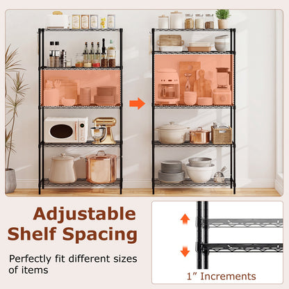 Set of 2 5-Tier Metal Storage Shelving Unit with V-Shaped Wire Rack and 1250 LBS Capacity-Black