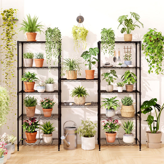 Set of 2 6-Tier Metal Storage Shelving Unit with V-Shaped Wire Rack and 900 LBS Capacity-Black - Tampa Home & Garden Store