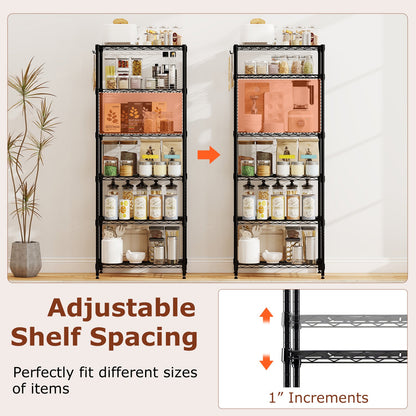 Set of 2 6-Tier Metal Storage Shelving Unit with V-Shaped Wire Rack and 900 LBS Capacity-Black