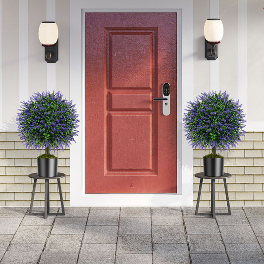 23 Inch Set of 2 Artificial Lavender Topiary Ball Trees with Cement-Filled Pot-Purple - Tampa Home & Garden Store