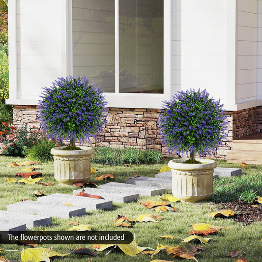 23 Inch Set of 2 Artificial Lavender Topiary Ball Trees with Cement-Filled Pot-Purple - Tampa Home & Garden Store
