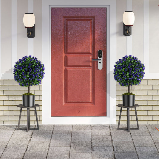22 Inch Set of 2 Artificial Purple Rose Topiary Ball Trees with Cement-Filled Pot-Purple - Tampa Home & Garden Store