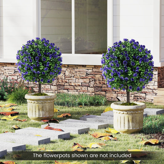 22 Inch Set of 2 Artificial Purple Rose Topiary Ball Trees with Cement-Filled Pot-Purple - Tampa Home & Garden Store