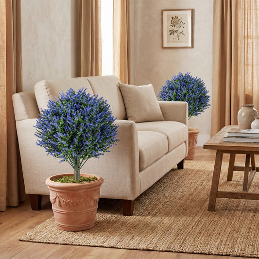Set of 2 Artificial Lavender Topiary Ball Trees with Ground Spikes - Tampa Home & Garden Store