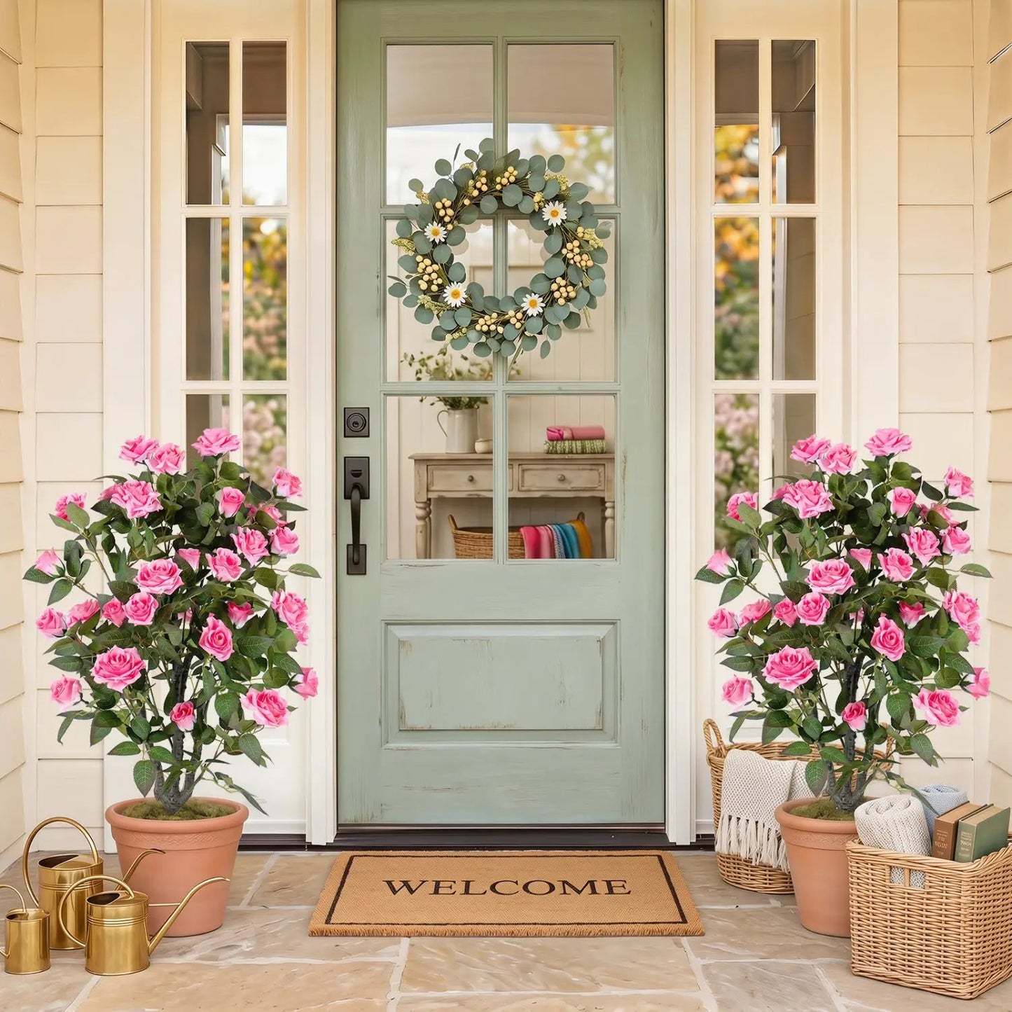 Artificial Rose Tree with Blooming Flowers Set 2