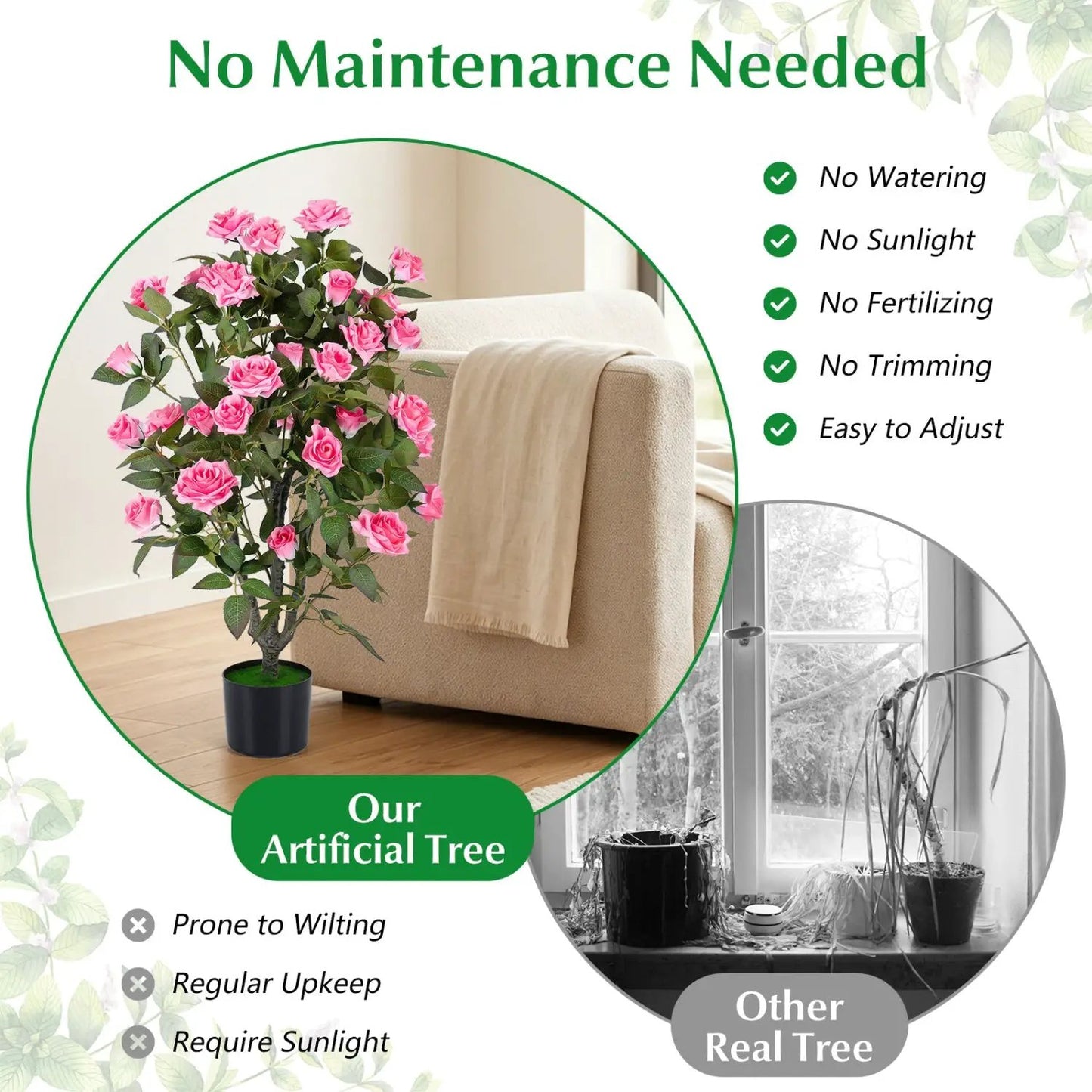 Artificial Rose Tree with Blooming Flowers Set 2