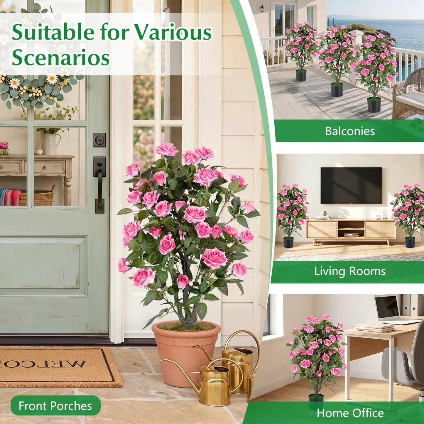 Artificial Rose Tree with Blooming Flowers Set 2