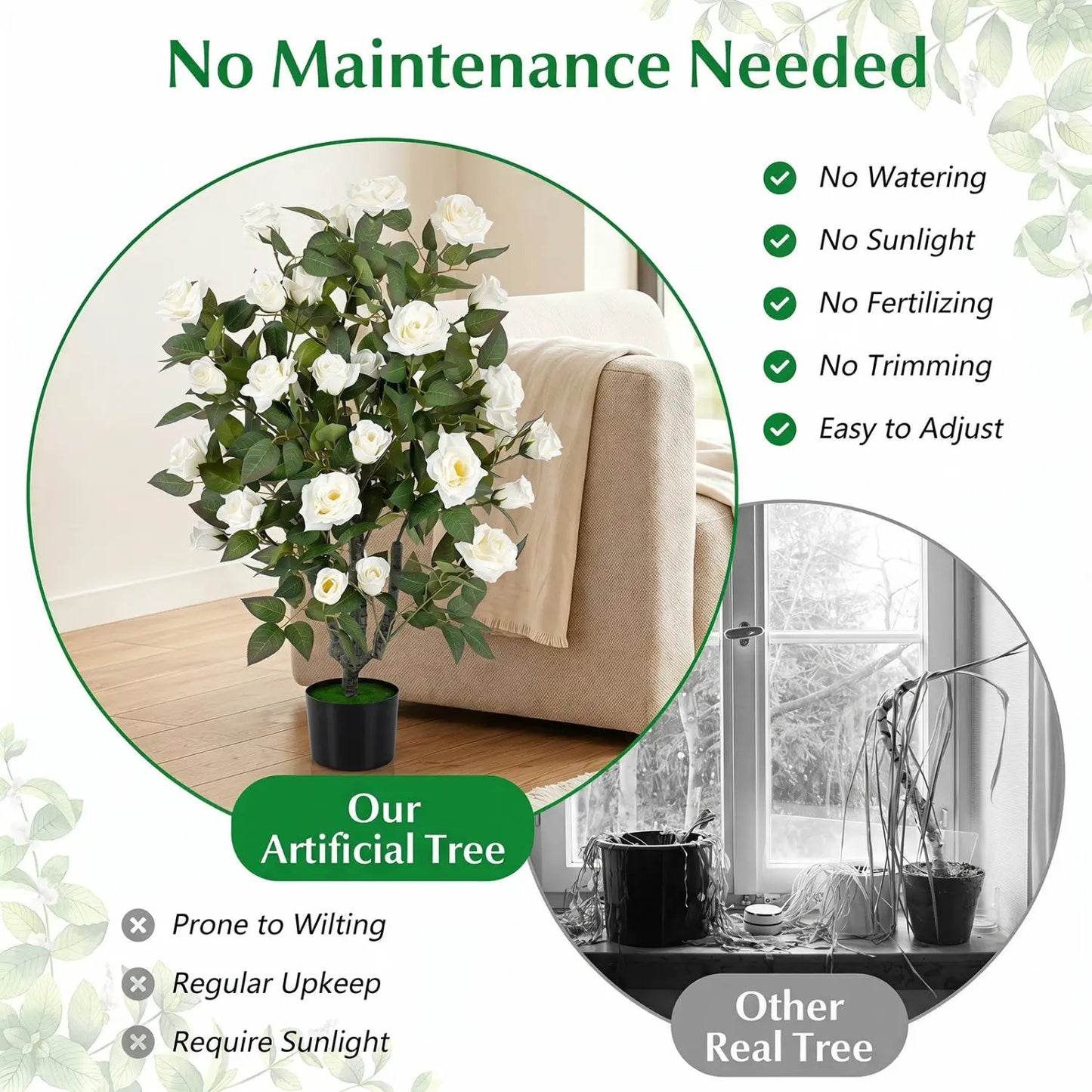 Artificial Rose Tree with Blooming Flowers Set 2