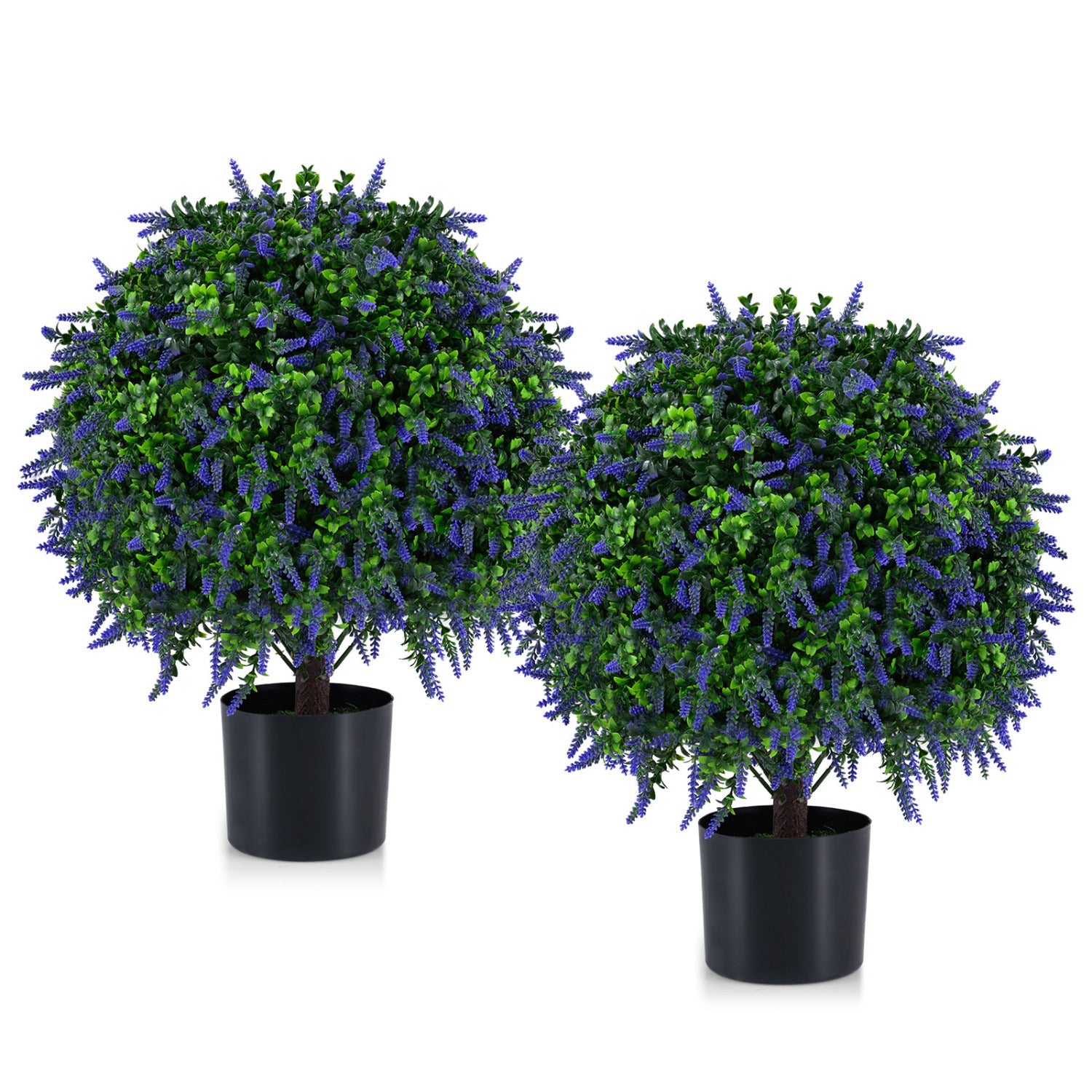Artificial lavender topiary ball trees, 22-inch, DirectDeals faux plants set of 2 in black pots on Tampa Home & Garden Store
