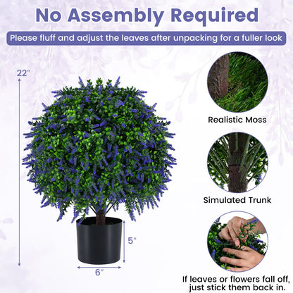 Artificial Lavender Topiary Ball Trees set of 2, 22in tall faux plants in black pots on Tampa Home & Garden Store