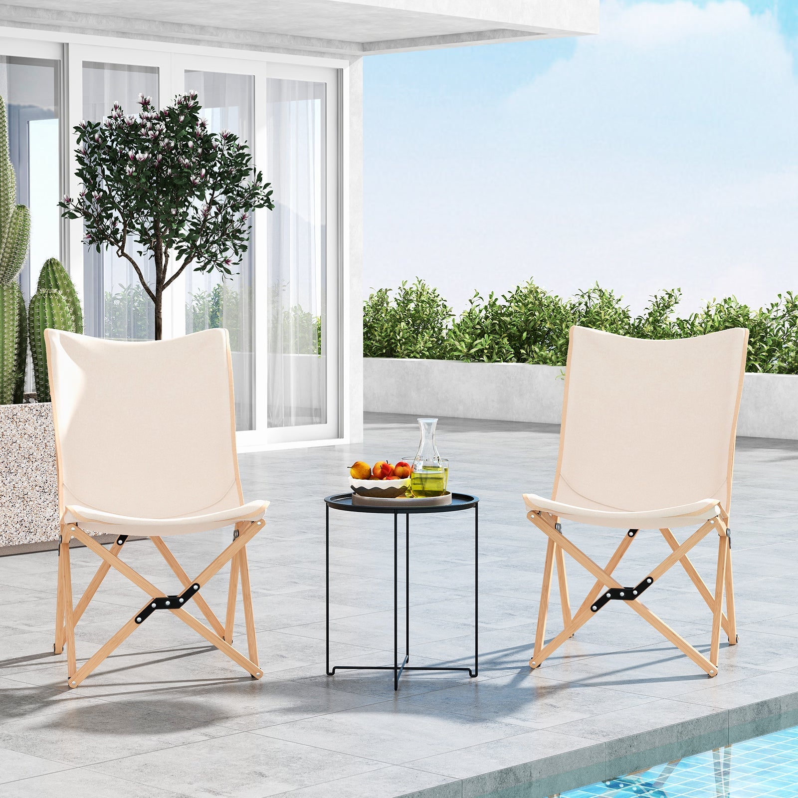 GemGear set of 2 bamboo dorm chairs with storage pockets, beige folding outdoor camping chairs on Tampa Home & Garden Store