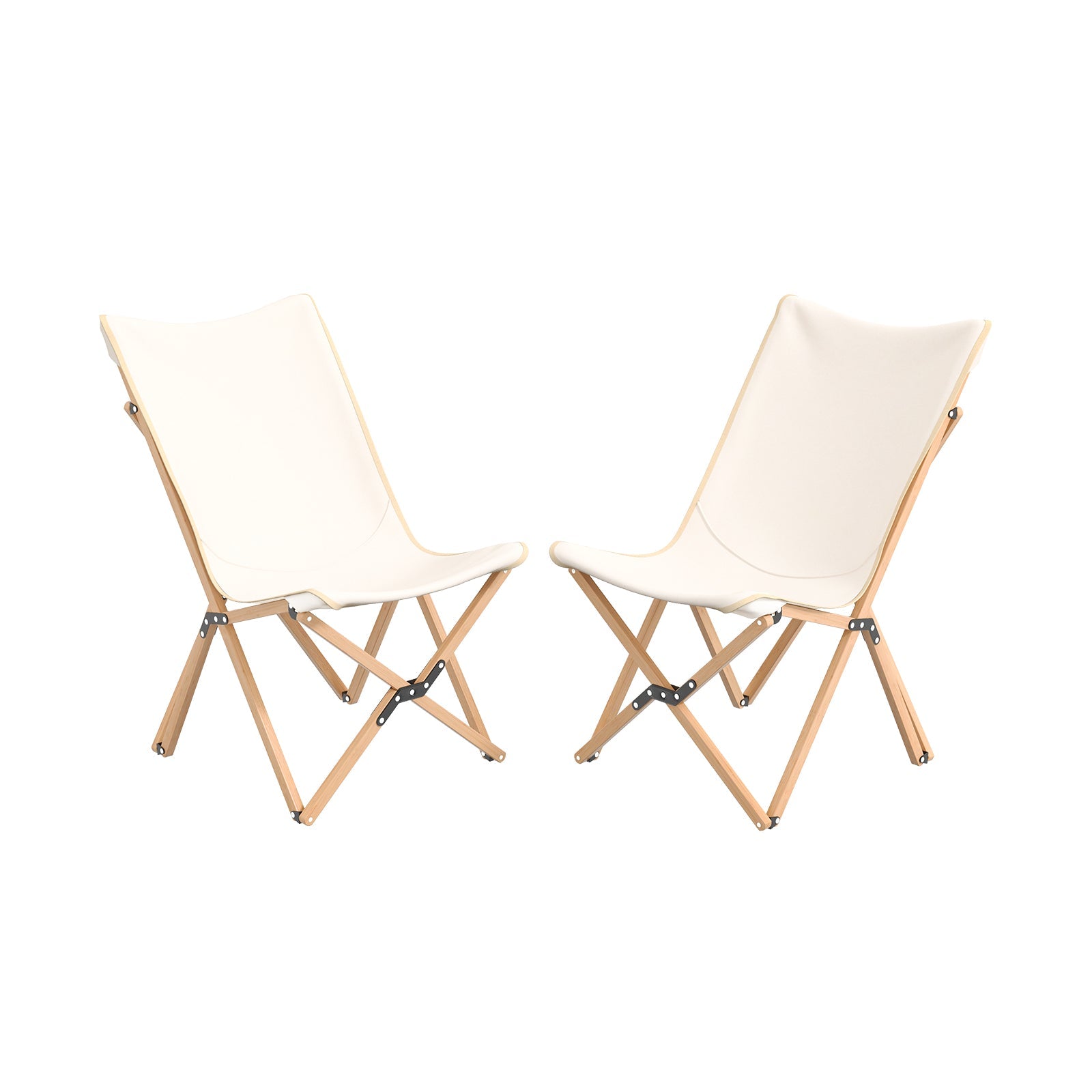 GemGear bamboo folding chairs set of 2 with cream fabric seats on Tampa Home & Garden Store