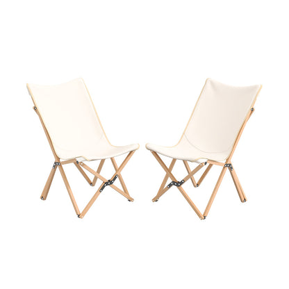 GemGear bamboo folding chairs set of 2 with cream fabric seats on Tampa Home & Garden Store