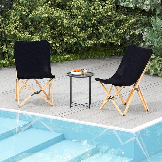 Set of 2 Bamboo Dorm Chair with Storage Pocket for Camping and Fishing-Black - Tampa Home & Garden Store