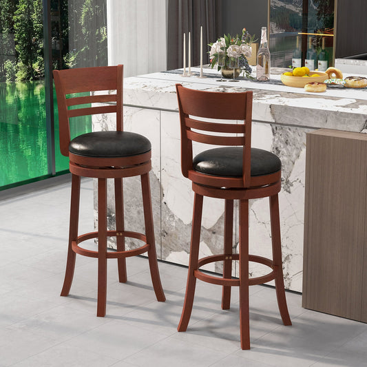 Set of 2 360° Bar Stools with PU Upholstered Seats-Brown - Tampa Home & Garden Store