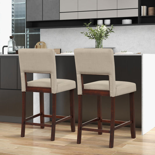 2 Piece Bar Chair Set with Hollowed Back and Rubber Wood Legs-Beige - Tampa Home & Garden Store