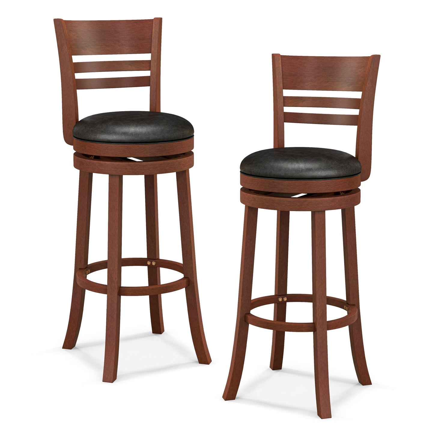 Juego de 2 taburetes de bar de 360° con asientos tapizados en PU-Marrón