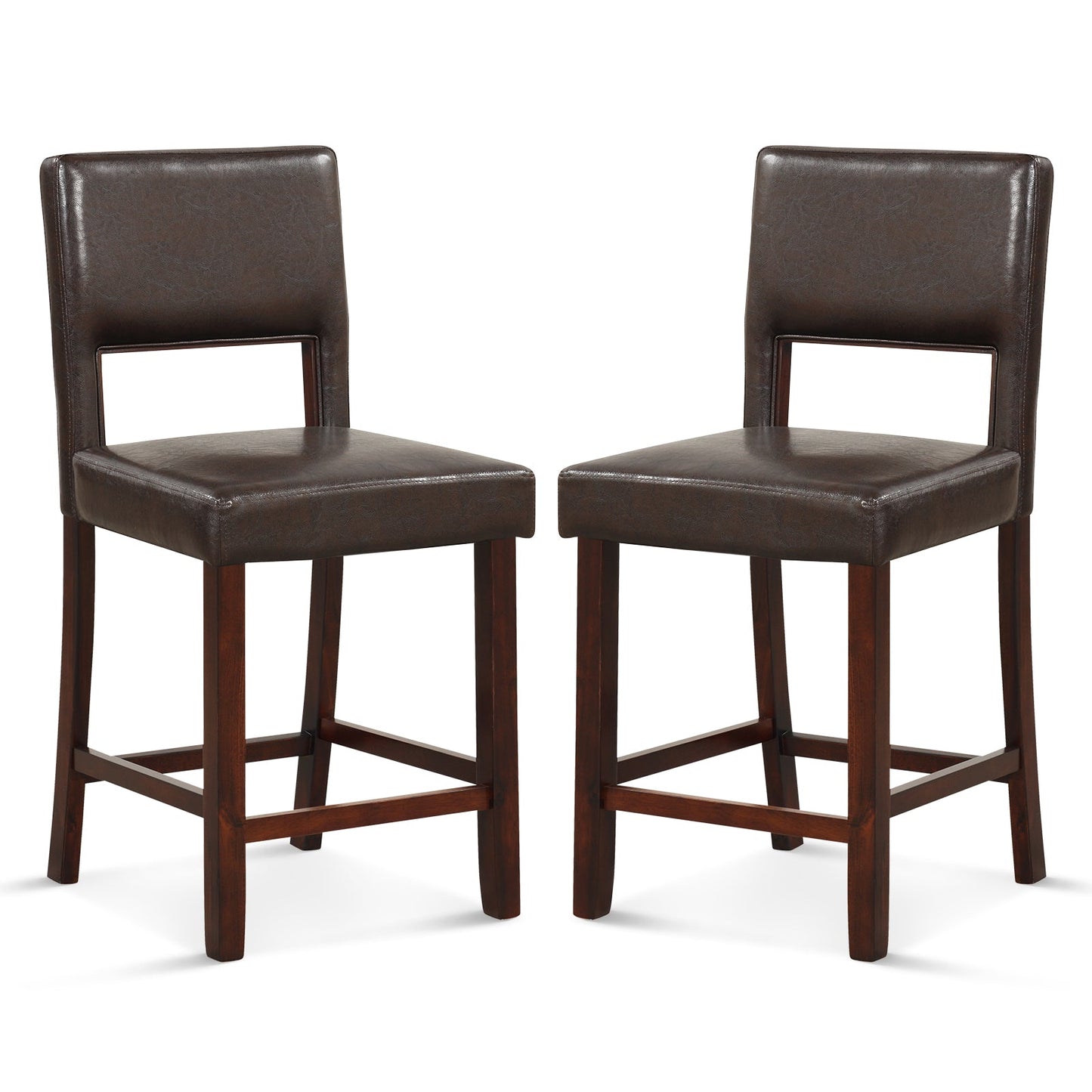 Juego de 2 sillas de bar con respaldo ahuecado y patas de madera de caucho - Beige