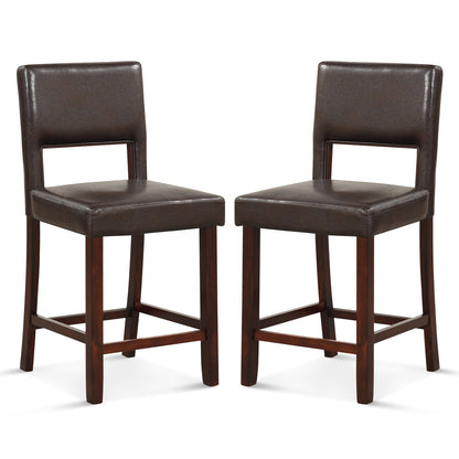 Juego de 2 sillas de bar con respaldo ahuecado y patas de madera de caucho - Beige