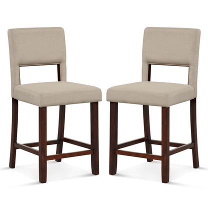 Juego de 2 sillas de bar con respaldo ahuecado y patas de madera de caucho - Beige